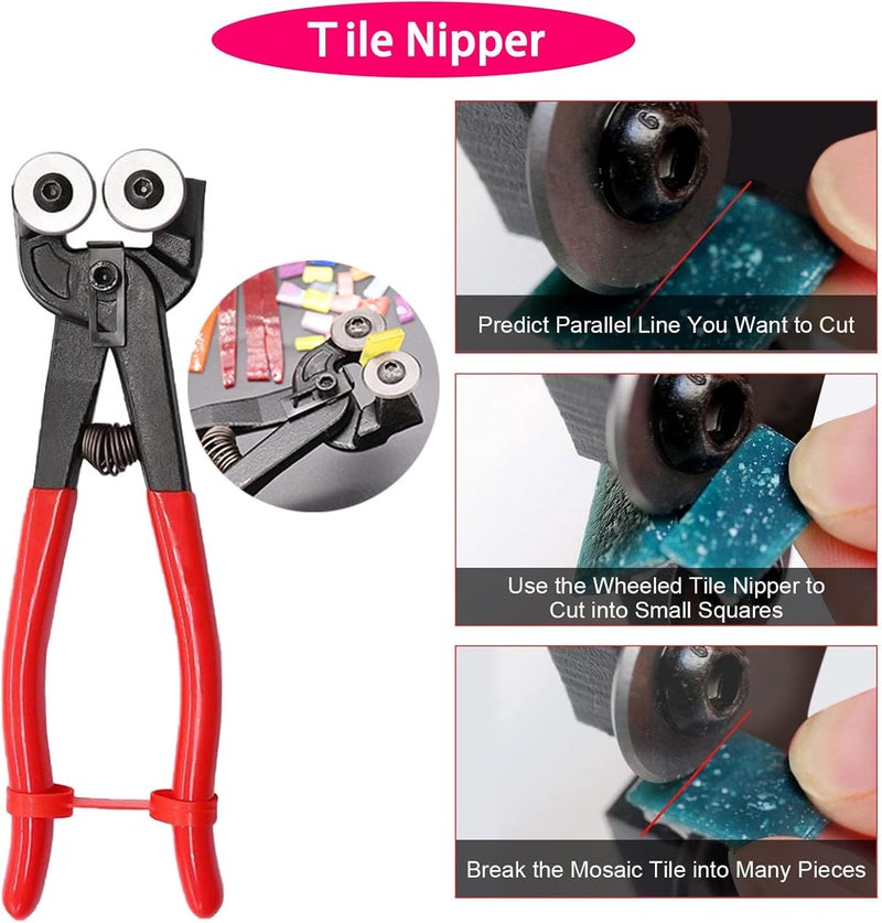 PUWANY Glass Cutter Tool Glass Cutting Tool Set Kit with Glass Running Pliers Breaking Pliers Wheeled Tile Nippers, Glass Cutter for Stained Glass Mirror Tile Cut， Zipper Package - Image 3